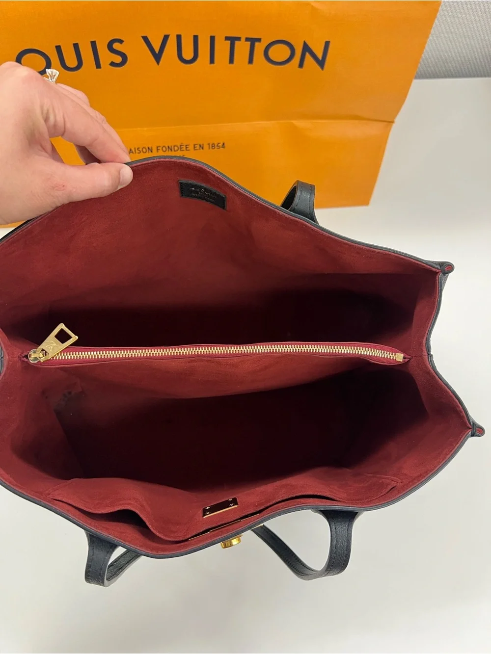 Louis Vuitton Black Leather LV Logo Lock me Shopper Tote Bag